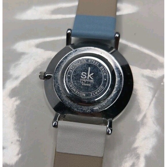 Shengke SK Watch Blue & White Face & Faux Leather Band 9" Wristband End To End - Picture 3 of 5